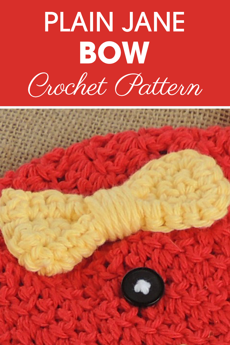 This Plain Jane Bow Pattern is an easy peasy pattern to make with an H-8 (5.00mm) crochet hook and worsted weight yarn. #crochet #crochetlove #crochetaddict #crochetpattern #crochetinspiration #ilovecrochet #crochetgifts #crochet365 #addictedtocrochet #yarnaddict #yarnlove #crochetbow