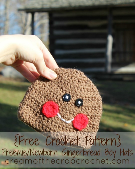 Cream Of The Crop Crochet ~ Preemie/Newborn Gingerbread Boy Hats {Free Crochet Pattern}