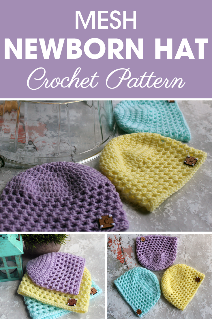 Make this Mesh Newborn Hat for a boy or girl. If you make this hat for a girl you can also add a bow or flower. #crochet #crochetlove #crochetaddict #crochetpattern #crochetinspiration #ilovecrochet 