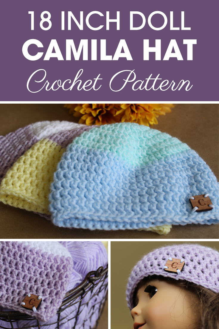 The 18 Inch Doll Camila Hat is a great color blocked hat to add to your daughter's doll collection!  #crochet #crochetlove #crochetaddict #crochetpattern #crochetinspiration #ilovecrochet #crochetgifts #crochet365 #addictedtocrochet #yarnaddict #yarnlove #crochetdoll #crochethat