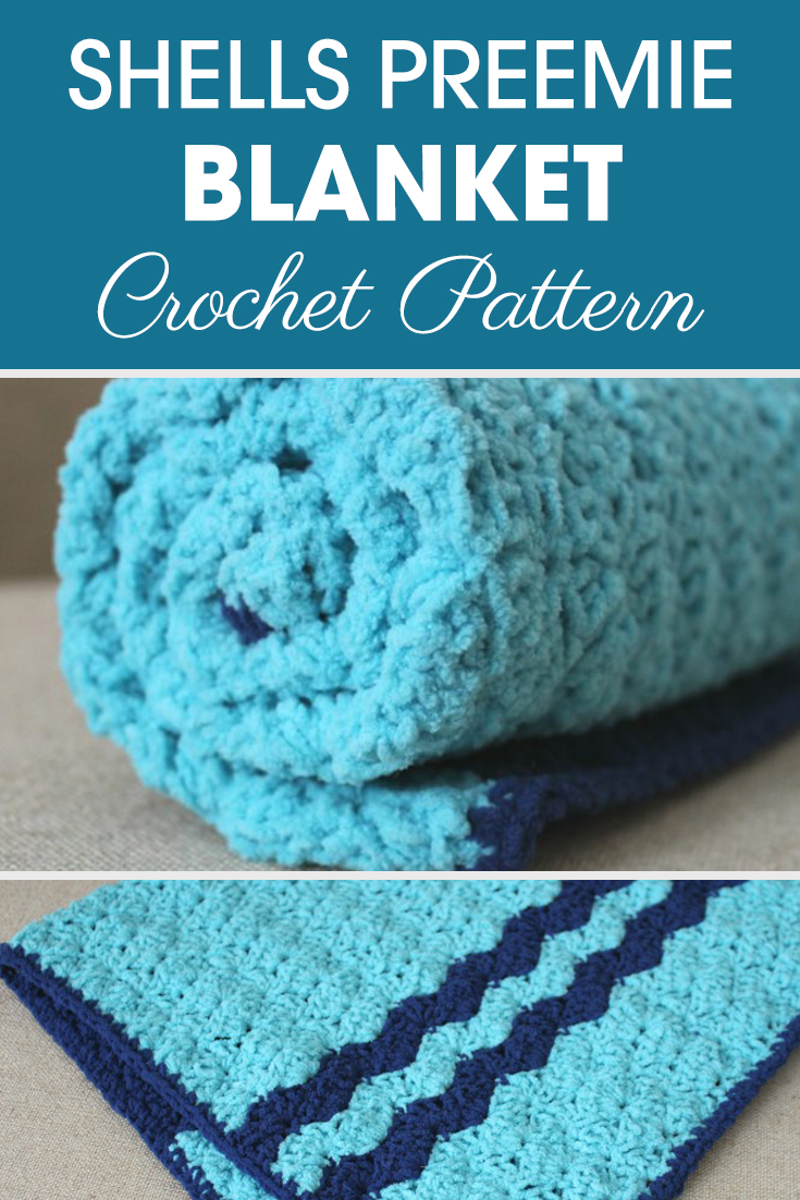 This Shells Preemie Blanket Crochet Pattern is great to make for any little one (girl or boy) in the NICU! #crochet #crochetlove #crochetaddict #crochetpattern #crochetinspiration #ilovecrochet #crochetgifts #crochet365 #addictedtocrochet #yarnaddict #yarnlove #crochetblanket