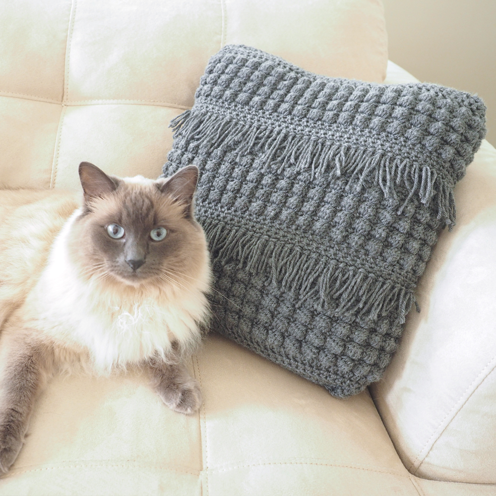 The Crochet Textured Cushion looks great in any space and is a really easy way to add a pop of style your room. #crochetcushion #crochetpillow #crochetpattern #crochetaddict #crochetlove