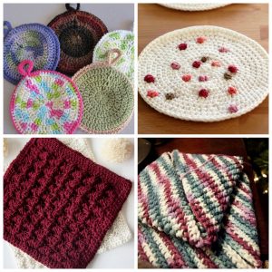 These crochet pot holders aren’t challenging to work up and provide a nice lazy day project. Pick out a pot holder pattern and get to work. #CrochetPotHolders #CrochetPatterns #EasyCrochetPatterns