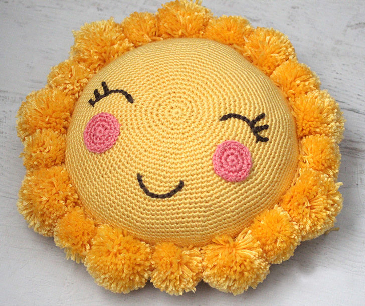 Sunshine Crochet Pillow - These are the best pillows and they’re all so beautiful. There are more fun, vibrant designs and more modern crochet pillows on this list. #EasyCrochetPillows #CrochetPillows #CrochetPatterns