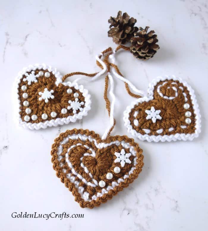 Crochet Gingerbread Heart Ornament 