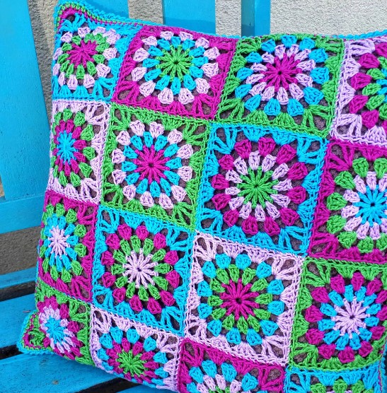 Crochet Granny Circle in a Square Pillow
