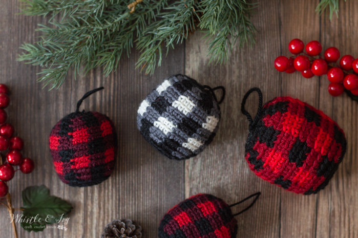 Crochet Plaid Ornament Baubles