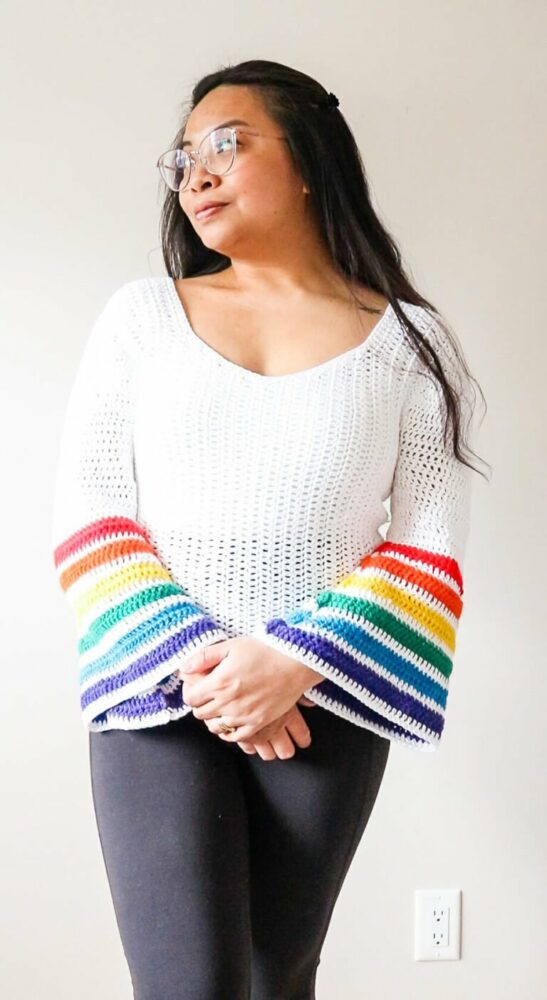 Crochet Pullover with Rainbow Stripes