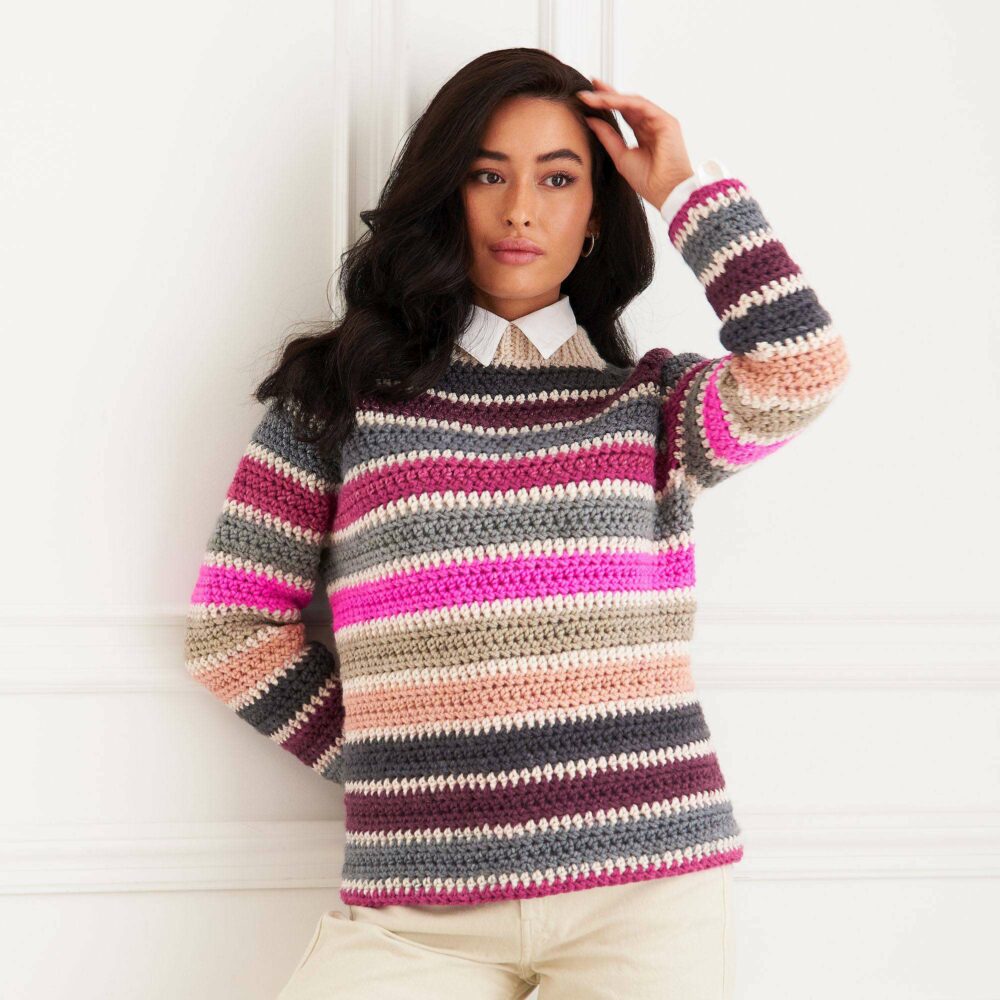 Striped Crochet Raglan Pullover