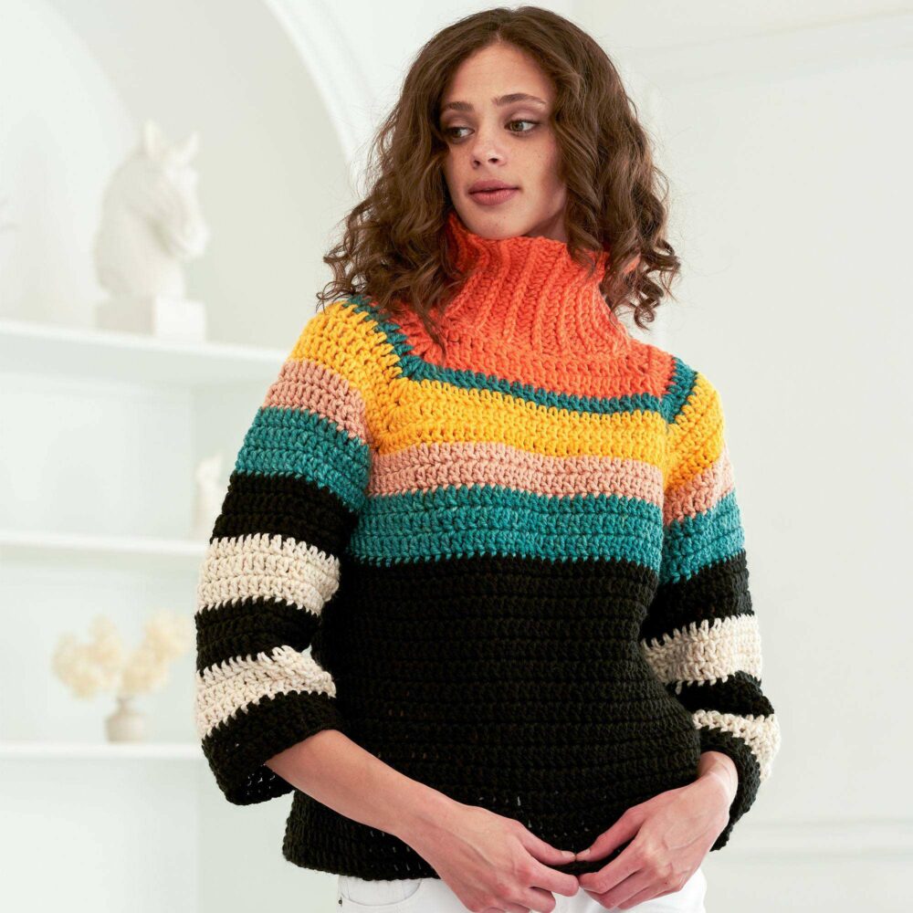 Stripe It From the Top Crochet Sweater