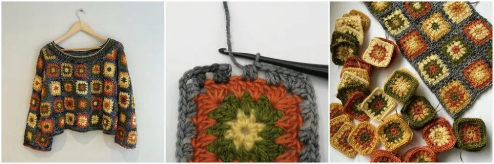 Twinkling Granny Square Crochet Sweater