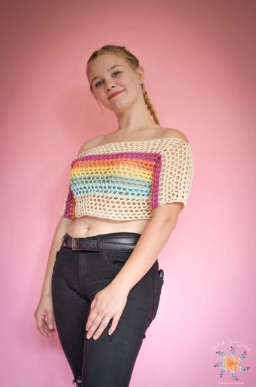 Rainbow Mesh Crochet Crop Top 