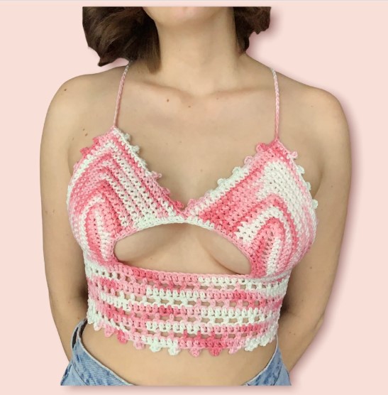 woman wearing peekaboob top crochet