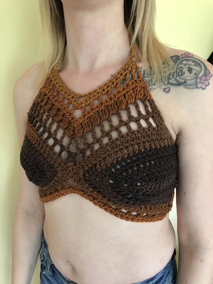 woman wearing mother earth bralette crochet
