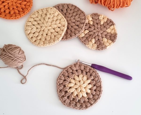 Crochet Round Coasters in Puff Stitch