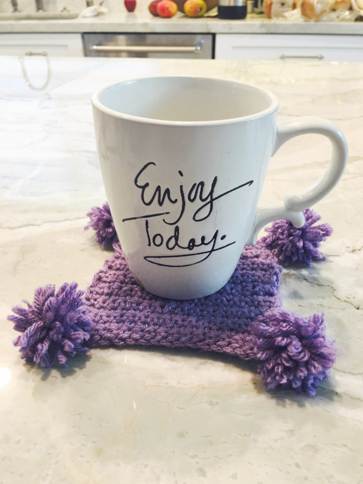 Easy Pompom Crochet Coaster