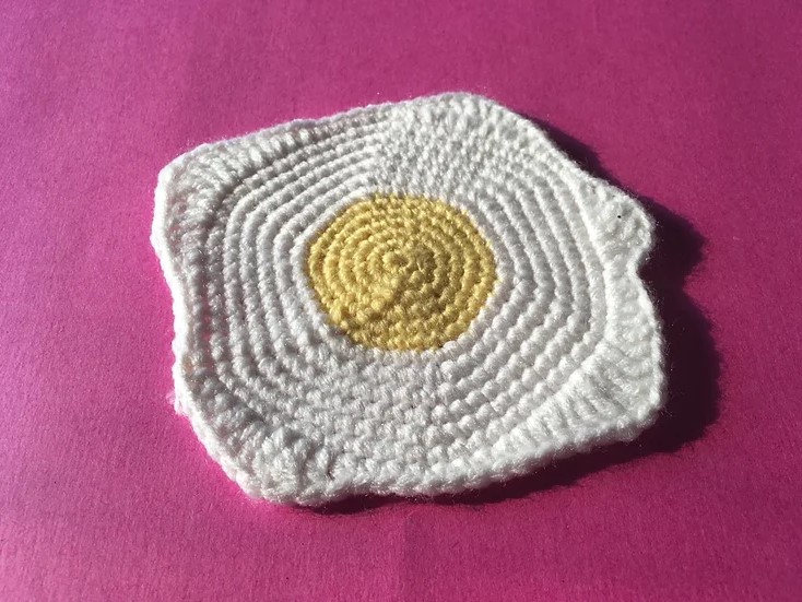 Sunny Side Up Egg Crochet Coaster