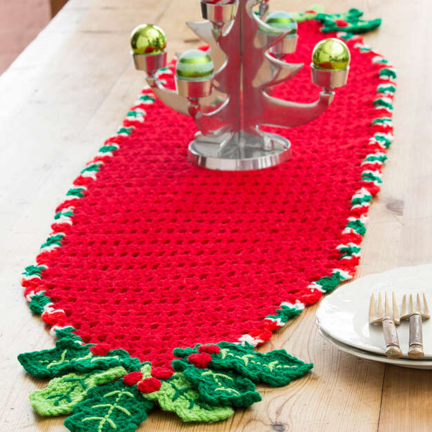 Crochet Holly Trim Table Runner