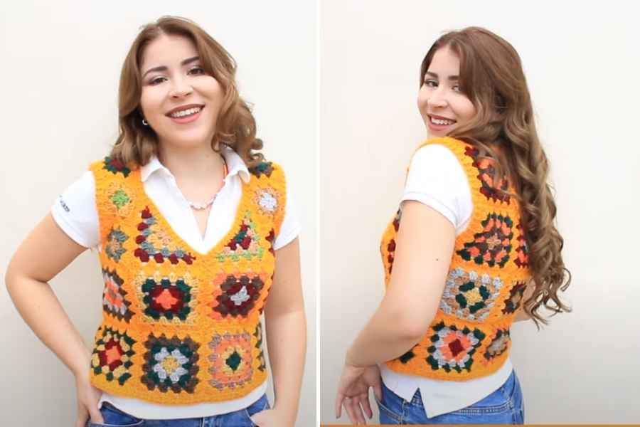 ‘70s-Inspired Granny Square Crochet Vest 