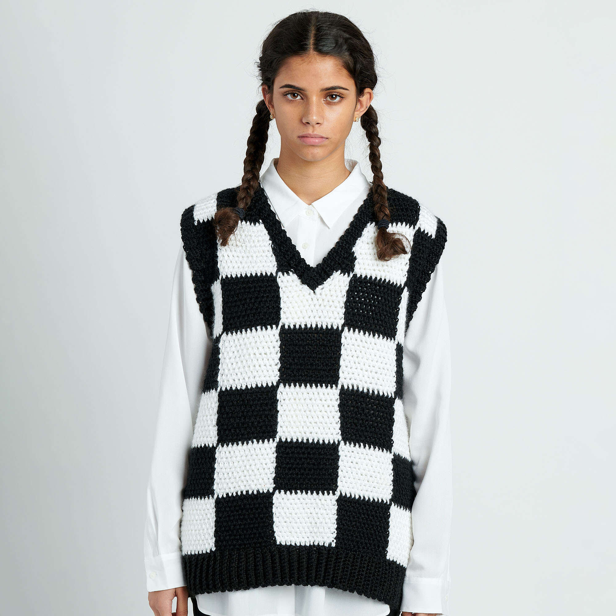 Caron Chessboard Crochet Vest