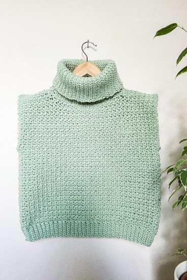 Crochet Turtleneck Sweater Vest 